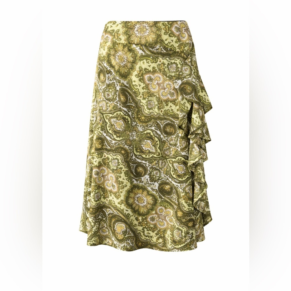 Ann‎ Taylor Paisley Boho Midi Skirt Coastal Cowgirl Euro Summer Y2K Ruffle-4P